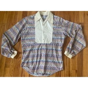 Rare 1970s vtg KENNINGTON Funky Groovy Threads Boho Cottage HIPPIE SHIRT Large